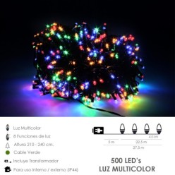 Guirnalda Luces Navidad 500 Leds Multicolor, Luz navidad interiores y exteriores IP44