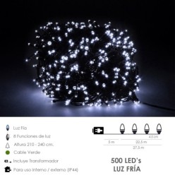 Guirnalda Luces Navidad 500 Leds Color Blanco Frio, Luz Navidad Interiores y Exteriores Ip44