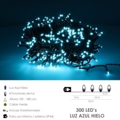 Guirnalda Luces Navidad 300 Leds Color Azul Hielo, Luz Navidad Interiores y Exteriores Ip44