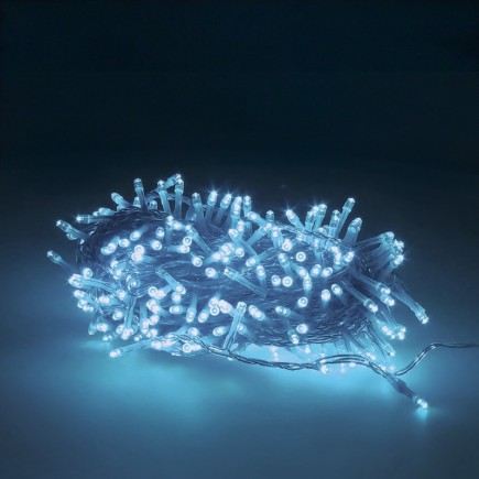 Guirnalda Luces Navidad 300 Leds Color Azul Hielo, Luz Navidad Interiores y Exteriores Ip44, Cable Transparente,