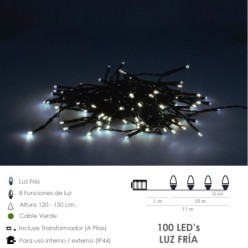 Guinalda Luces Navidad 100 Leds Color Blanco Frio,Luz navidad interiores y exteriores IP44, Funcina 3 Baterias AA (No incluidas)
