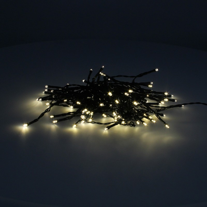 Guinalda Luces Navidad 100 Led Color Blanco Calido,Luz navidad interiores y exteriores IP44,Funciona 3 Baterias AA(No incluidas)