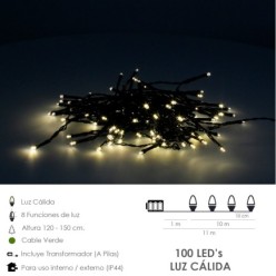 Guinalda Luces Navidad 100 Led Color Blanco Calido,Luz navidad interiores y exteriores IP44,Funciona 3 Baterias AA(No incluidas)