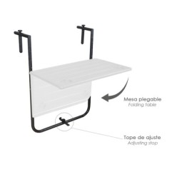 Mesa Plegable Colgante Para Balcones / Terrazas 36x60 cm, Altura Regulable