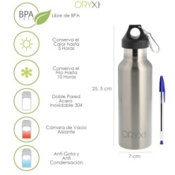 Botella Termica / Termo Acero Inoxidable Antigotas 500 ml, Cierre 100% Hermetico, Con mosqueton,