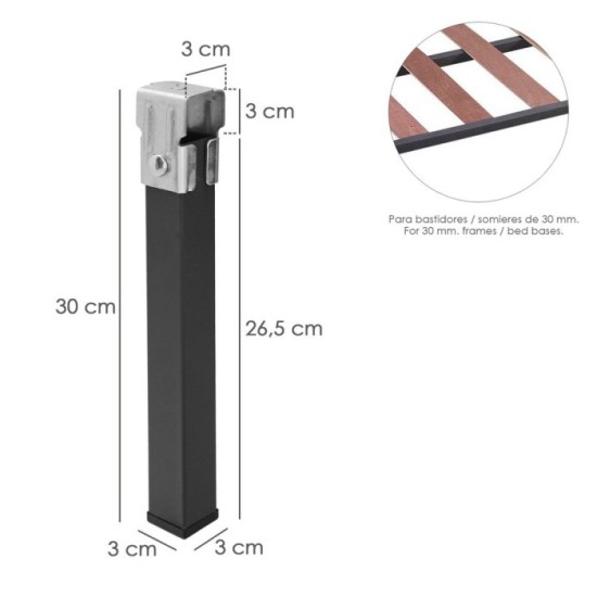 Juego Patas Somier Cuadradas (4 Unidades) Tubo 30x30 mm, Para Somier de 30x30 mm, Altura 25 cm, al por Mayor | Almacén de Ferret