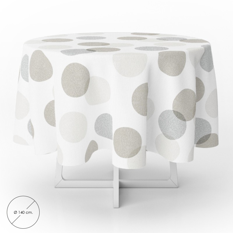 Mantel Hule Redondo Circulos Beige Impermeable Antimanchas PVC Ø 140 cm, Uso Interior y Exterior