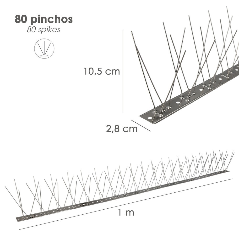 Pincho Anti Palomas / Pajaros 1 Metro Inoxidable Pincho Doble 80 Pinchos, Adaptable a Varias Posiciones al por Mayor | Almacén d