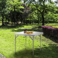 Mesa Plegable Cuadrada HDPE Multifuncional, Portatil, Resistente,Multiusos 86x86x74 cm, Color Blanco