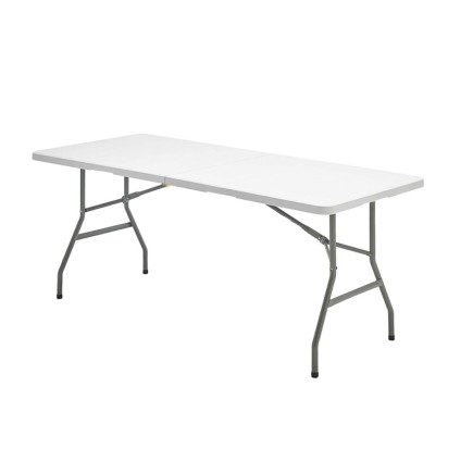 Mesa Plegable Rectangular HDPE Multifuncional, Portatil, Resistente,Multiusos 180x74x74 cm, Color Blanco