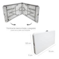Mesa Plegable Rectangular HDPE 244x76x74 cm, Color Blanco