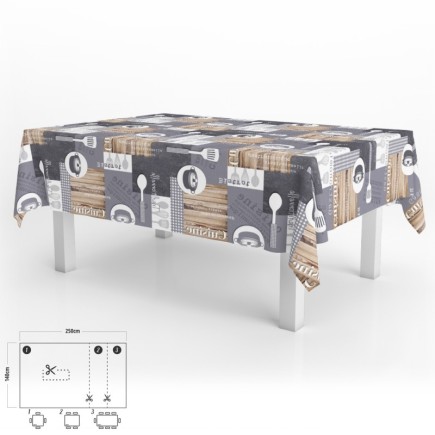 Mantel Hule Rectangular Cuisin Impermeable Antimanchas PVC 140 x 250 cm,  Recortable Uso Interior y Exterior