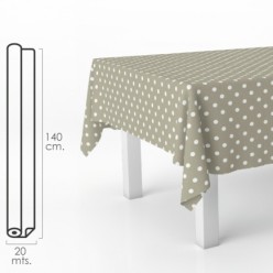 Mantel Hule Rectangular Topos Beige, Impermeable Antimanchas PVC 140 cm, x 20 metros, Rollo Recortable, Interior y Exterior