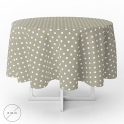 Mantel Hule Redondo Topos Beige Impermeable Antimanchas PVC Ø140 cm, Uso Interior y Exterior