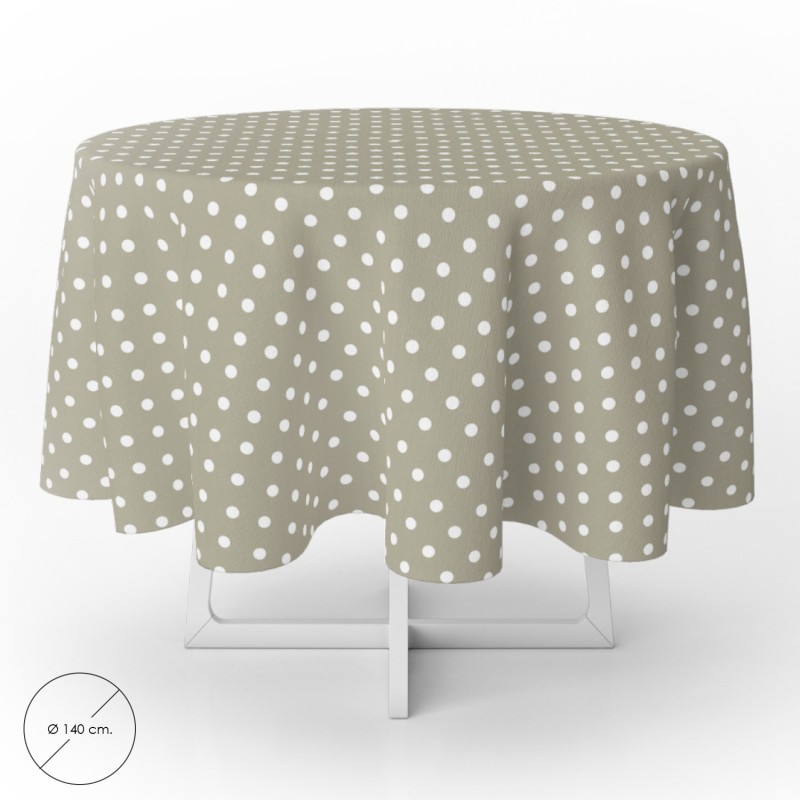 Mantel Hule Redondo Topos Beige Impermeable Antimanchas PVC Ø140 cm, Uso Interior y Exterior