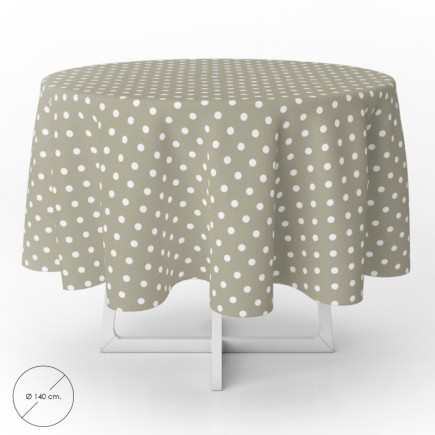 Mantel Hule Redondo Topos Beige Impermeable Antimanchas PVC Ø140 cm, Uso Interior y Exterior