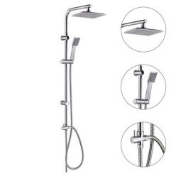 Columna Ducha Universal Multifuncional Completa Cuadrada, Acero inoxidable, Rociador Alcachofa Efecto Lluvia 22,5x22,5 cm,