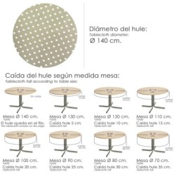 Mantel Hule Redondo Topos Beige Impermeable Antimanchas PVC Ø140 cm, Uso Interior y Exterior