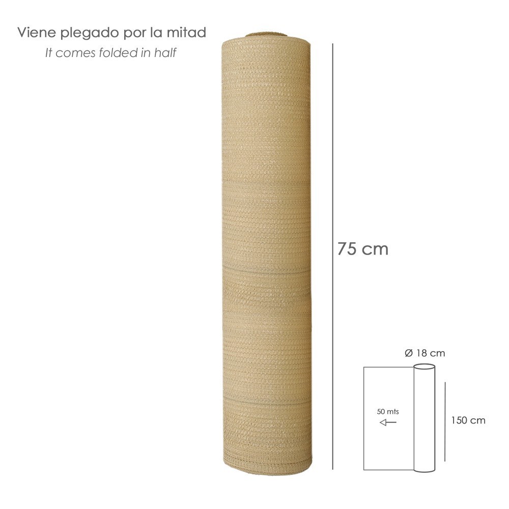 Malla Sombreo Rollo 1,5 x 50 metros, Reduce Radiación, Protección Jardín y Terraza, Regula Temperatura, Color Beige al por Mayor