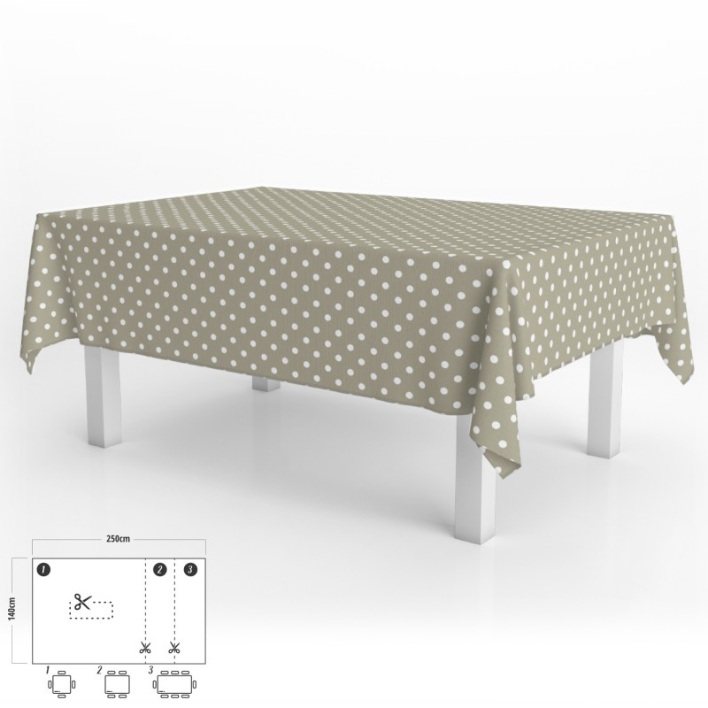 Mantel Hule Rectangular Topos Beige Impermeable Antimanchas PVC 140x250 cm,  Recortable Uso Interior y Exterior