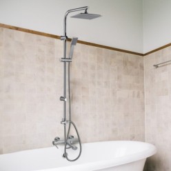 Columna Ducha Universal Multifuncional Completa Cuadrada, Acero inoxidable, Rociador Alcachofa Efecto Lluvia 22,5x22,5 cm,