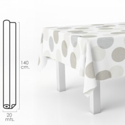 Mantel Hule Rectangular Circulos Beis, Impermeable Antimanchas PVC 140 cm, x 20 metros, Rollo Recortable, Interior y Exterior