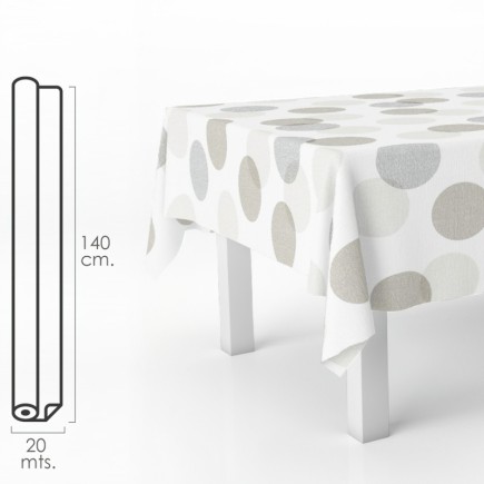 Mantel Hule Rectangular Circulos Beis, Impermeable Antimanchas PVC 140 cm, x 20 metros, Rollo Recortable, Interior y Exterior