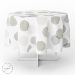 Mantel Hule Redondo Circulos Beige Impermeable Antimanchas PVC Ø 140 cm, Uso Interior y Exterior
