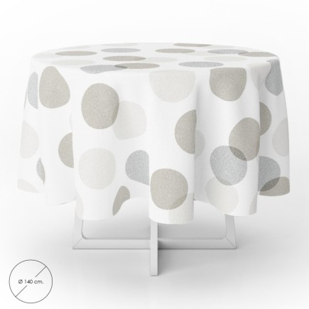 Mantel Hule Redondo Circulos Beige Impermeable Antimanchas PVC Ø 140 cm, Uso Interior y Exterior