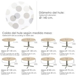 Mantel Hule Redondo Circulos Beige Impermeable Antimanchas PVC Ø 140 cm, Uso Interior y Exterior