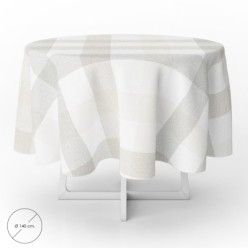 Mantel Hule Redondo Cuadros Beige Impermeable Antimanchas PVC Ø 140 cm, Uso Interior y Exterior