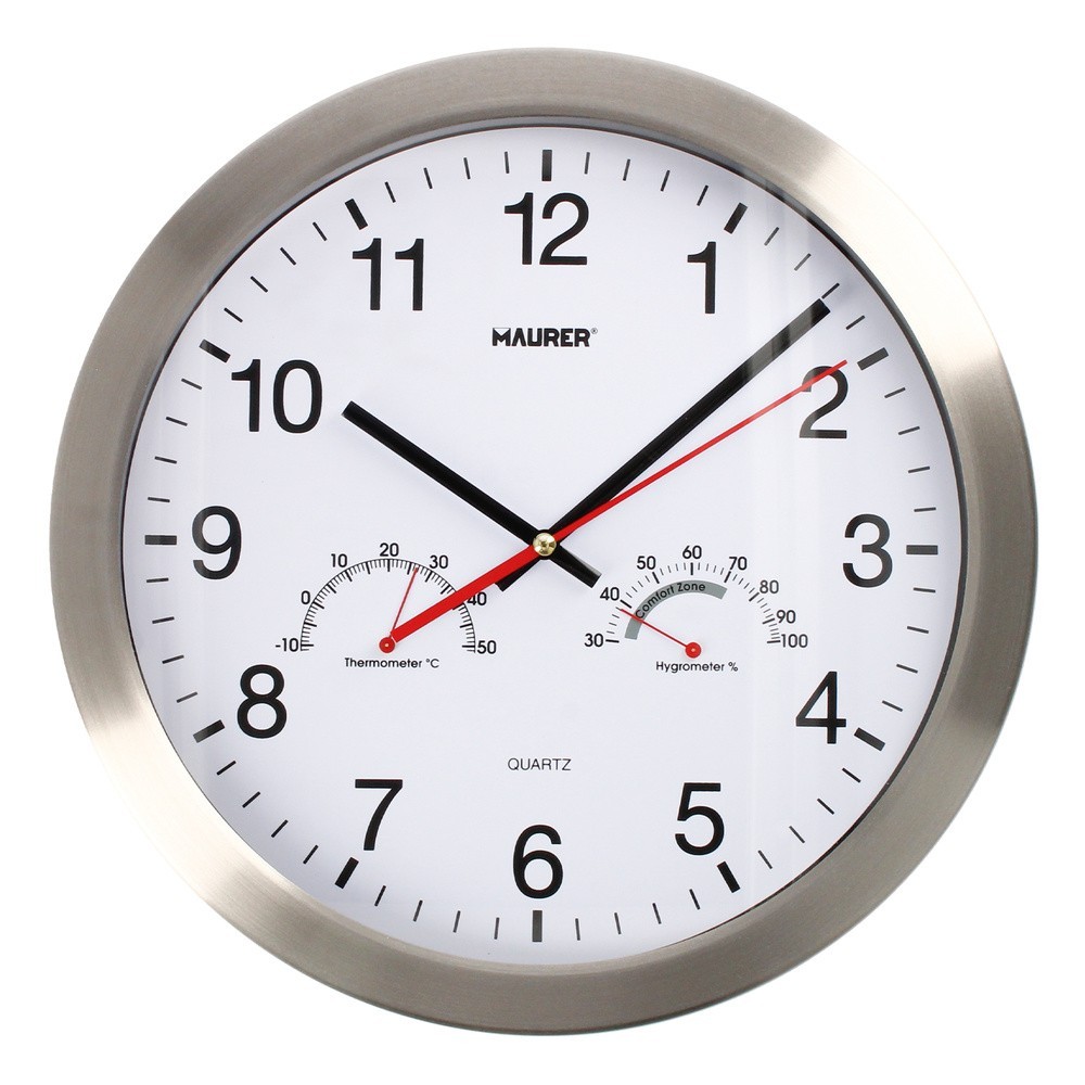 Reloj De Pared Ø 30 cm, Con Higrometro y Termometro, Frontal En Acero al por Mayor | Almacén de Ferretería