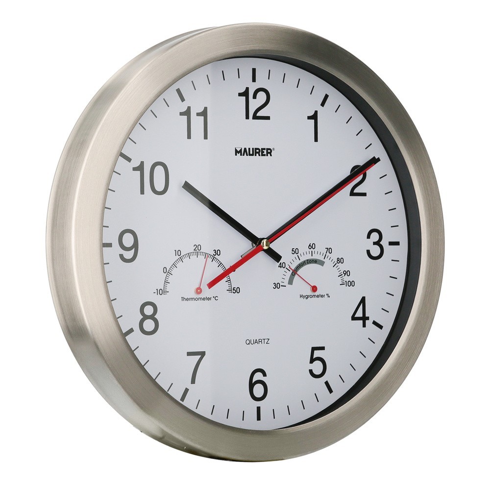 Reloj De Pared Ø 30 cm, Con Higrometro y Termometro, Frontal En Acero al por Mayor | Almacén de Ferretería