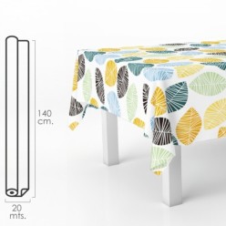 Mantel Hule Rectangular Hojas Colores, Impermeable Antimanchas PVC 140 cm, x 20 metros, Rollo Recortable, Interior y Exterior
