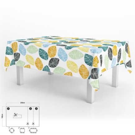 Mantel Hule Rectangular Hojas Colores Impermeable Antimanchas PVC 140x250 cm,  Recortable Uso Interior y Exterior