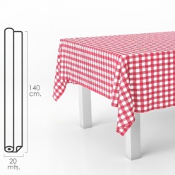 Mantel Hule Rectangular Cuadros Rojos, Impermeable Antimanchas PVC 140 cm, x 20 metros, Rollo Recortable, Interior y Exterior