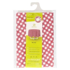 Mantel Hule Redondo Cuadros Rojos Impermeable Antimanchas PVC Ø140 cm, Uso Interior y Exterior