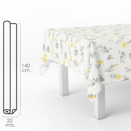 Mantel Hule Rectangular Flores Amarillas, Impermeable Antimanchas PVC 140 cm, x 20 metros, Rollo Recortable, Interior y Exterior