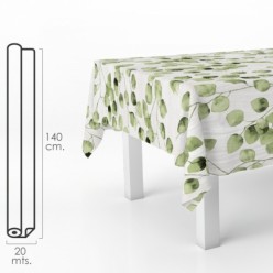 Mantel Hule Rectangular Hojas Verdes, Impermeable Antimanchas PVC 140 cm, x 20 metros, Rollo Recortable, Interior y Exterior