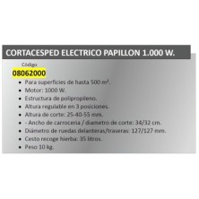 Cortacesped Electrico Papillon 1000 W,