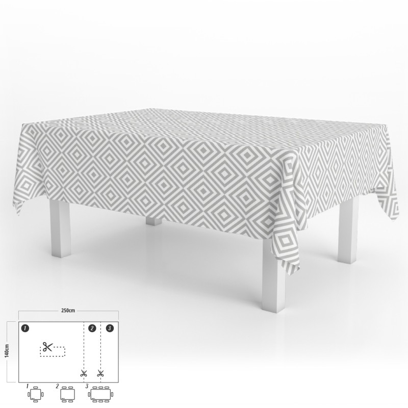 Mantel Hule Rectangular Rombos Grises Impermeable Antimanchas PVC 140x250 cm,  Recortable Uso Interior y Exterior