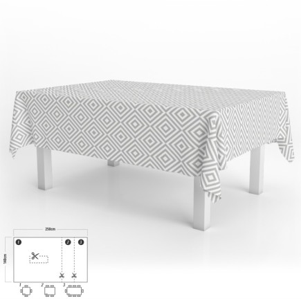 Mantel Hule Rectangular Rombos Grises Impermeable Antimanchas PVC 140x250 cm,  Recortable Uso Interior y Exterior