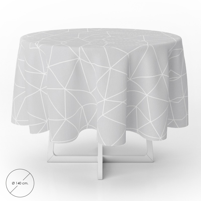 Mantel Hule Geometrico Gris Impermeable Antimanchas PVC Ø 140 cm, Uso Interior y Exterior