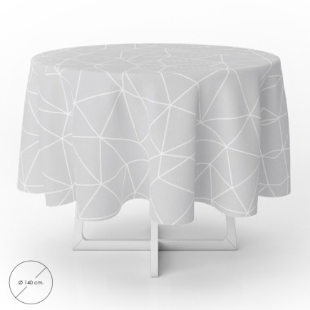 Mantel Hule Geometrico Gris Impermeable Antimanchas PVC Ø 140 cm, Uso Interior y Exterior