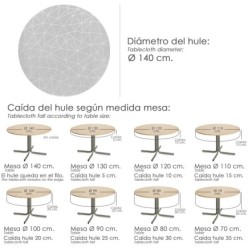 Mantel Hule Geometrico Gris Impermeable Antimanchas PVC Ø 140 cm, Uso Interior y Exterior
