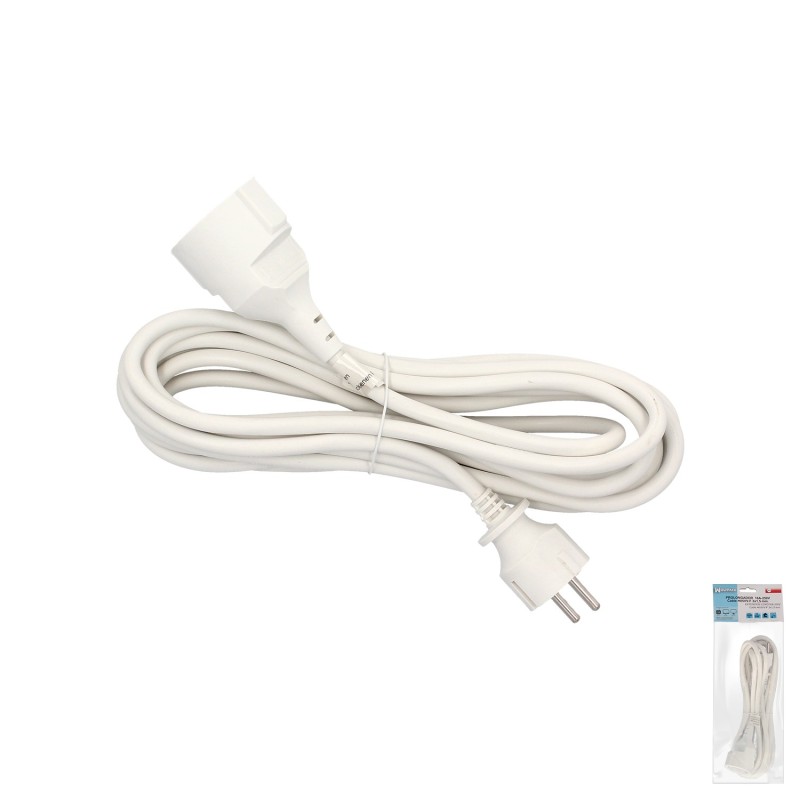 Prolongador Cable Electrico 5 metros, Alargadera 16 A, 3500 W, Conexión Sucko 3 Polos + Tierra, Color Blanco