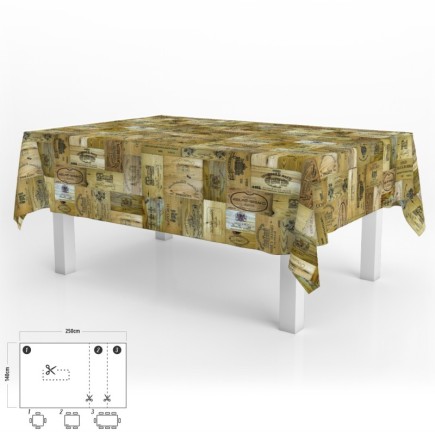 Mantel Hule Rectangular Tablones Vino Impermeable Antimanchas PVC 140x250 cm,  Recortable Uso Interior y Exterior