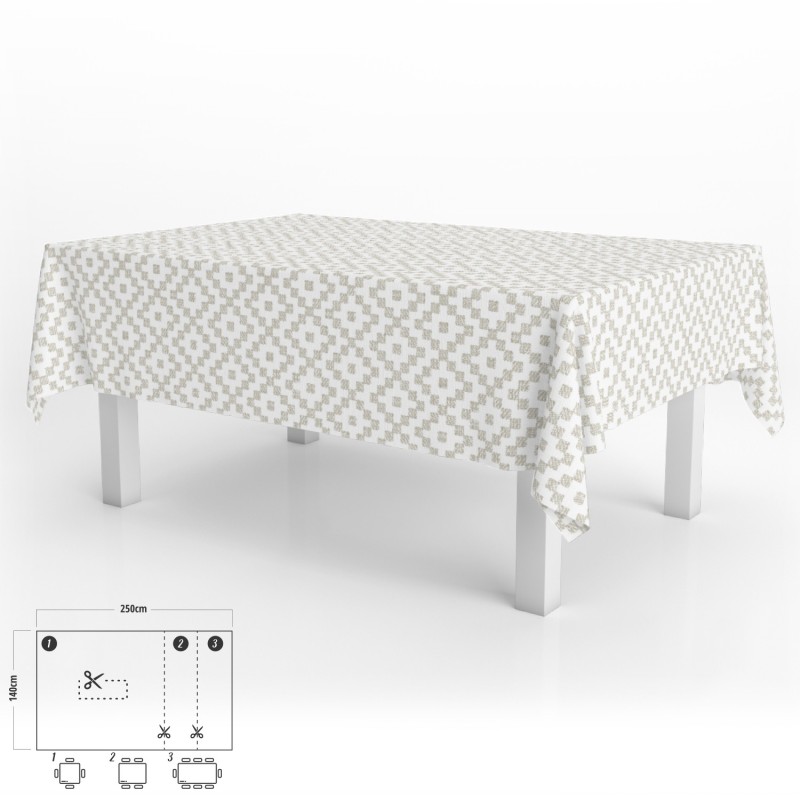 Mantel Hule Rectangular ZigZag Impermeable Antimanchas PVC 140x250 cm,  Recortable Uso Interior y Exterior