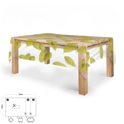 Mantel Hule Rectangular Hojas Transparente Impermeable Antimanchas PVC 140x250 cm,  Recortable Uso Interior y Exterior