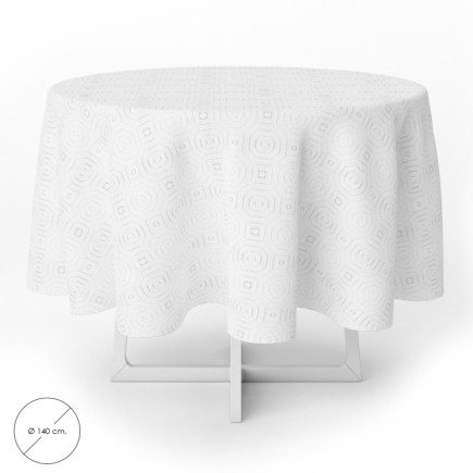 Mantel Hule Muleton Redondo Blanco Impermeable Antimanchas PVC Ø 140 cm, Uso Interior y Exterior